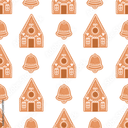 Gingerbread Christmas seamless pattern house cookies isolated on white vector