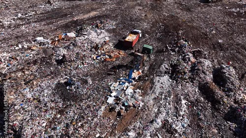 Wallpaper Mural Landfill with solid household waste. Garbage truck unloads rubbish. Garbage dump with waste plastic and polyethylene. Solid waste disposal and landfill gas collection. Environmental pollution. Torontodigital.ca