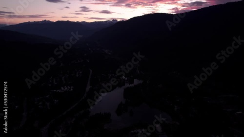 Aerial view of sunset cloud, sunset sky, near Whistler, BC, Canada. 4K 4096x2304 24FPS. photo