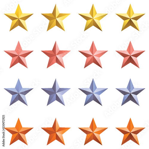 Set of different colours of 3D metal stars