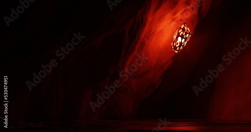 abstract background using sci fi environment illustration in diagonal cave and there is a red light stuck to the wall, 3d rendering and 4K size