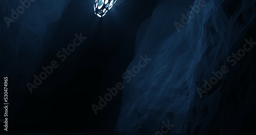 abstract background using sci fi environment illustration in diagonal cave and there are half visible blue lights, 3d rendering and 4K size
