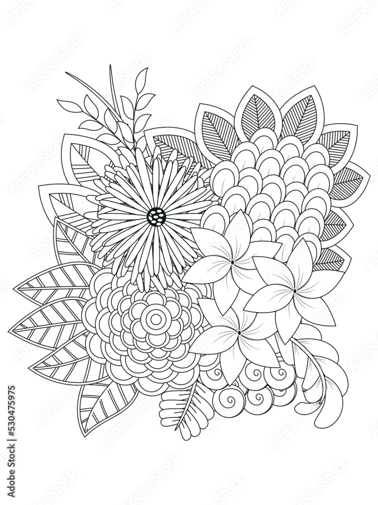 Forest flowers and leaves. Vector coloring book for adults and children. Hand-drawn illustration. Floral ornament is good for web, print, and stencil
Flowers Coloring Page 