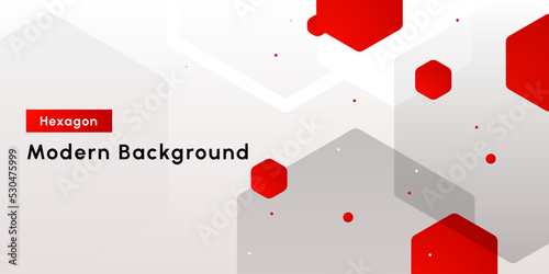 abstract dynamic hexagon red and grey color shape in fluid gradient color background in scientific and technology concept