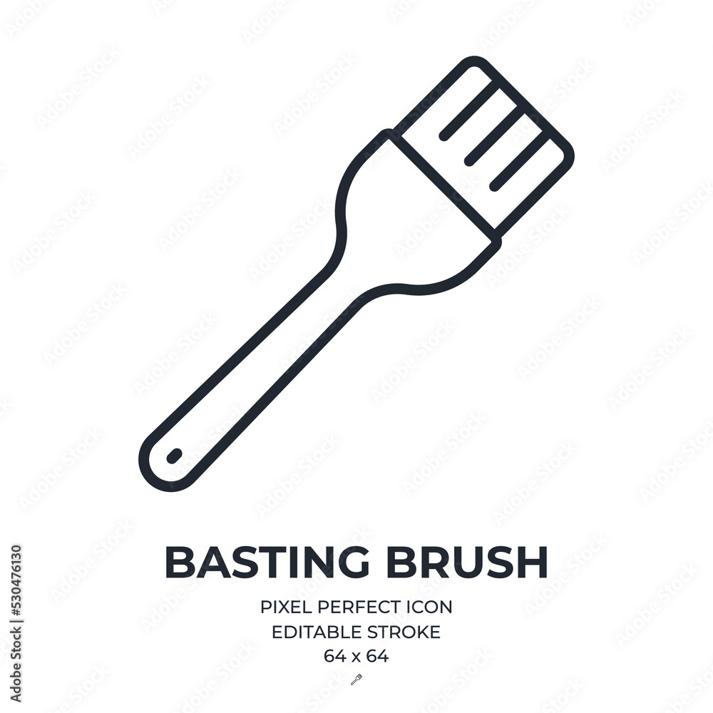 Basting brush editable stroke outline icon isolated on white background flat vector illustration. Pixel perfect. 64 x 64. Basting brush editable stroke outline icon isolated on white background flat vector illustration. Pixel perfect. 64 x 64.