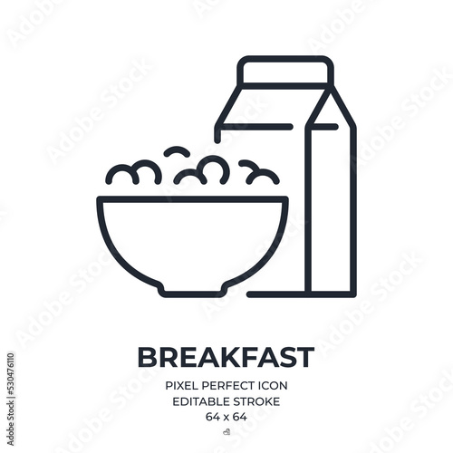 Breakfast cereals and milk editable stroke outline icon isolated on white background flat vector illustration. Pixel perfect. 64 x 64.
