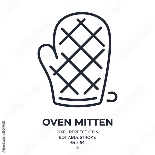Oven mitten editable stroke outline icon isolated on white background flat vector illustration. Pixel perfect. 64 x 64.
