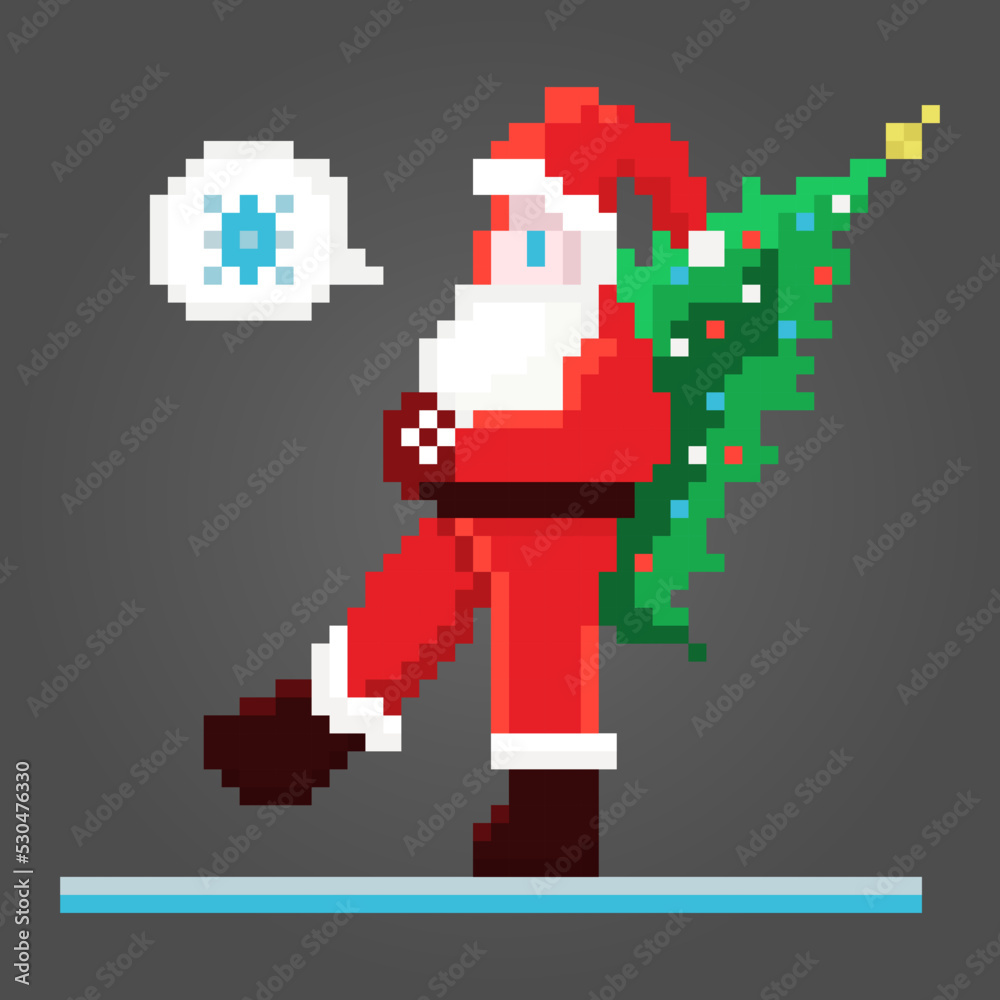 Fototapeta premium Pixel Santa falling with christmas tree