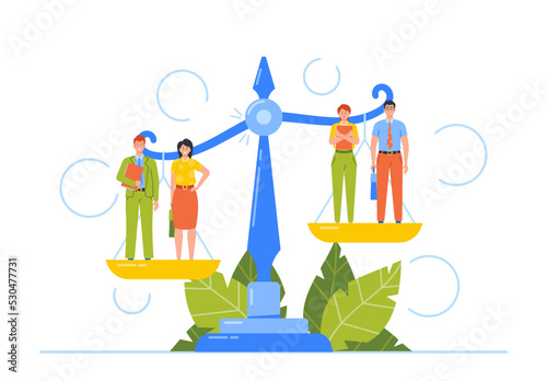 Unjust Advantage, Rights, Salary Imbalance, Inequality, Discrimination, Fairness at Work and Career Ladder Illustration