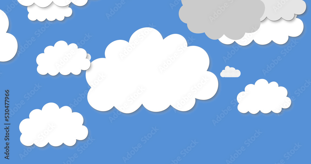 Image of cut outs of white and grey clouds on blue sky in the background Image of cut outs of white and grey clouds on blue sky in the background
