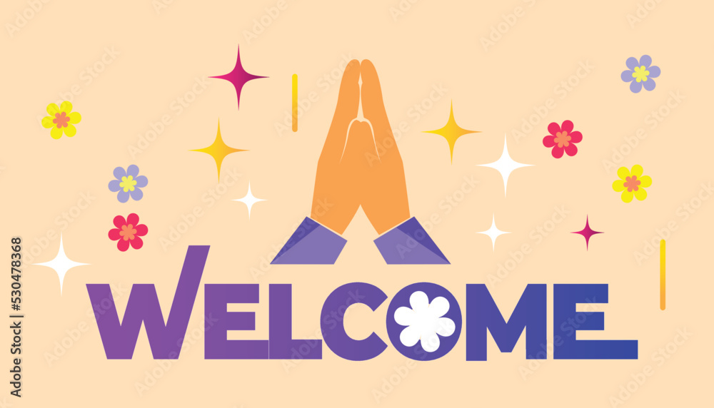 Welcome letters banner with welcoming hand stock vector banner stock