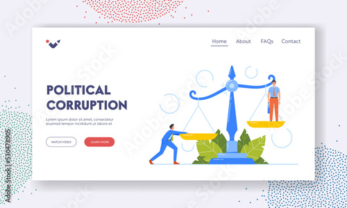 Political Corruption Landing Page Template. Businessman Inequality, Discrimination, Salary Imbalance. Business Character