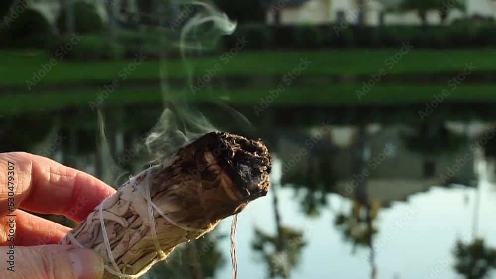 Smudge stick for an early morning spiritual ceremony Smudge stick for an early morning spiritual ceremony