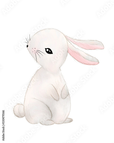 white rabbit watercolor art pet drawing, isolated fluffy hare mammal sketch illustration, adorable furry bunny for happy gift set easter decoration creativity graphic
