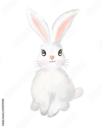 white rabbit watercolor art pet drawing, isolated fluffy hare mammal sketch illustration, adorable furry bunny for happy gift set easter decoration creativity graphic