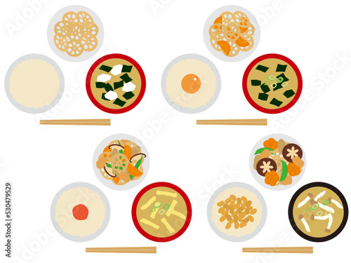  ご飯と味噌汁と煮物P上