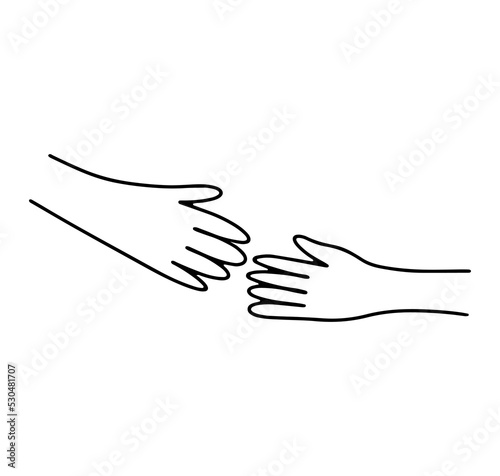 Human hands reach out to each other. Doodle vector illustration isolated on white. Support symbol