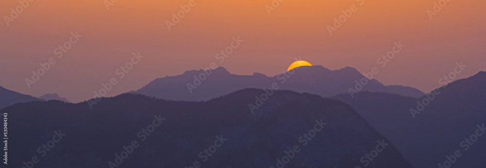 Beautiful alpine sunset view at the famous Hartkaiser summit, Ellmau, Wilder Kaiser, Tyrol, Austria