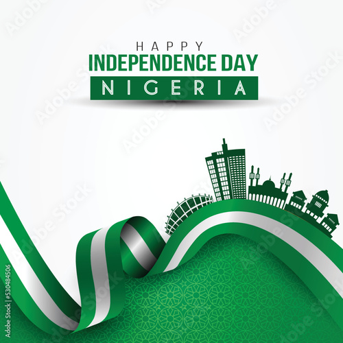 1st October happy national day Nigeria with waving flag. vector illustration design