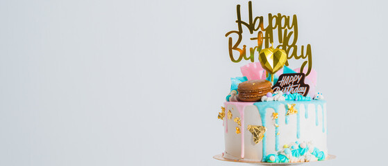 birthday cake with candles food anniversary concept cover banner background...