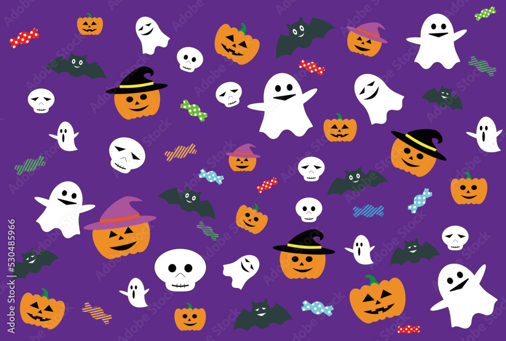 背景素材　可愛いハロウィンのキャラクター達
