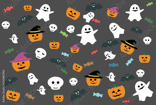 背景素材　可愛いハロウィンのキャラクター達