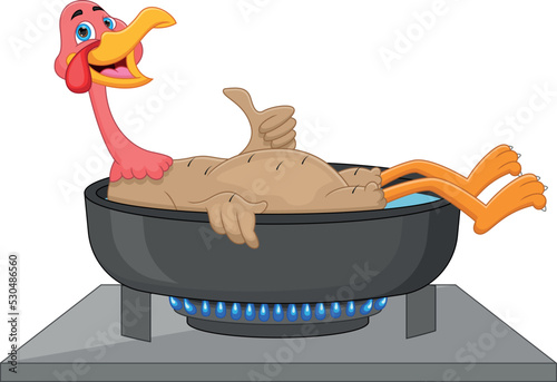 cartoon turkey thumbs up on the cooking pot
