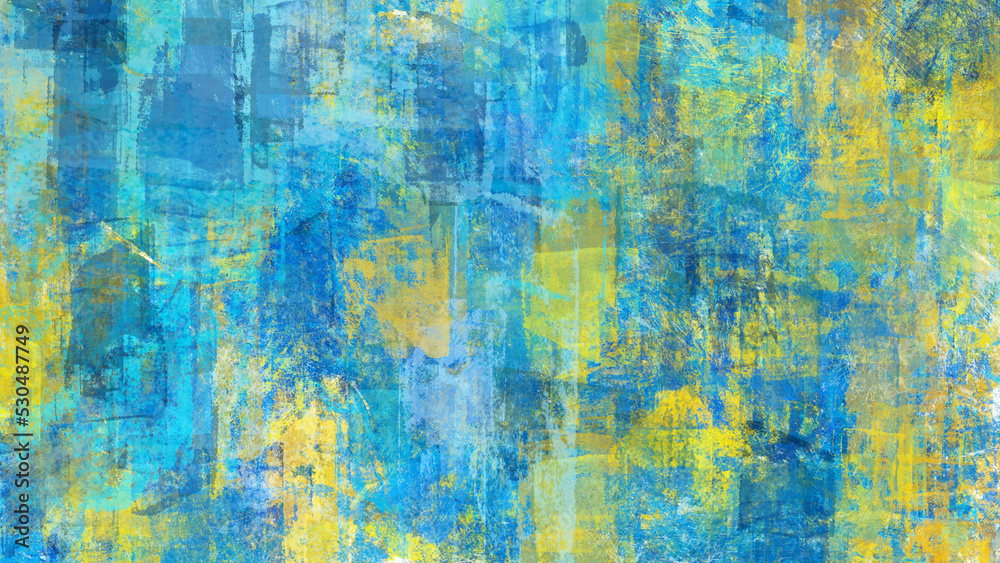 青、黄色のラフなペイント背景。抽象背景素材。