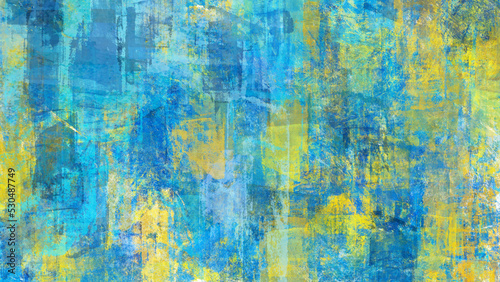 青、黄色のラフなペイント背景。抽象背景素材。