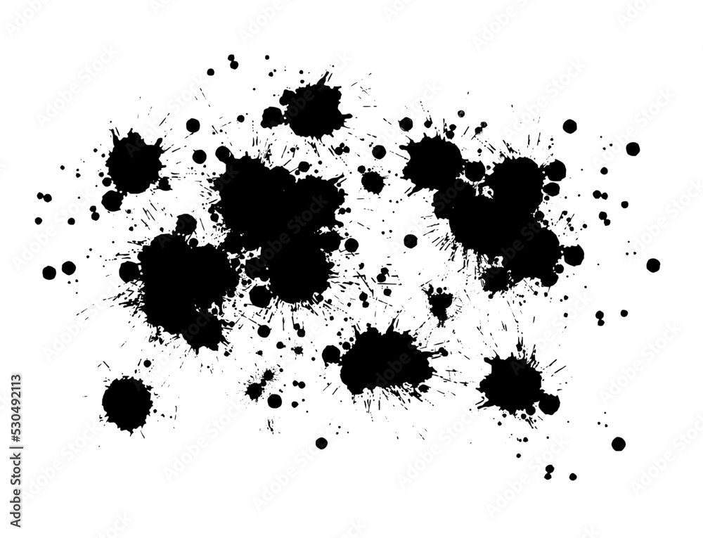 Black paint splatter set isolated on white background. Water splash ...