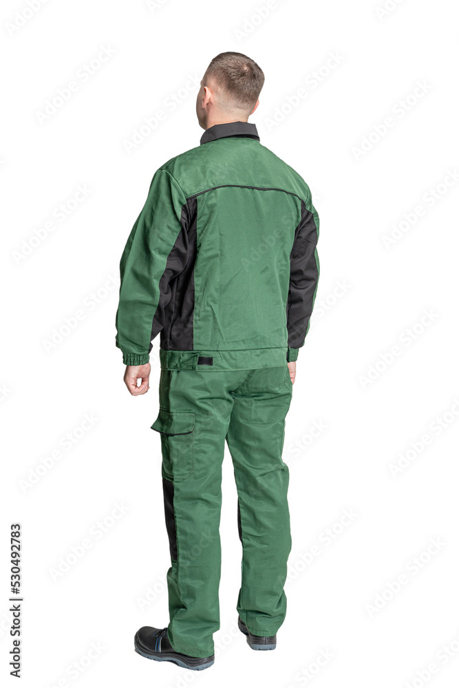 man in special clothes for workers on a white isolated background. a man in uniform man in special clothes for workers on a white isolated background. a man in uniform