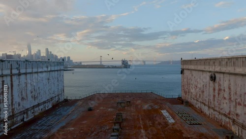Crane Cove Park Container Line and San Francisco Skyline - Zoom In