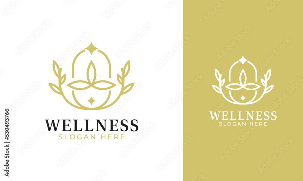 Wellness logo design with flower or plant icon and minimalist style