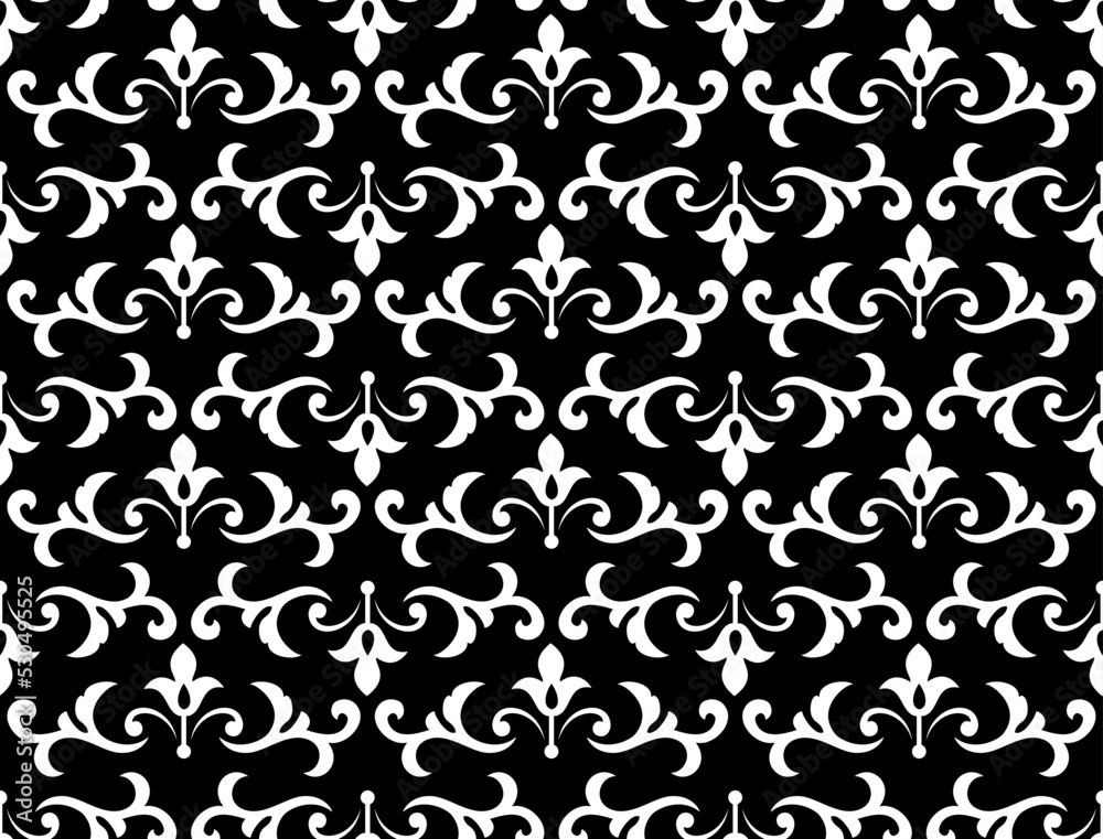 Flower geometric pattern. Seamless vector background. White and black ornament Flower geometric pattern. Seamless vector background. White and black ornament