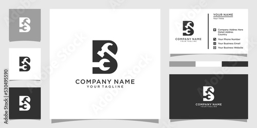 Initial letter B with hammer and wrench vector logo design.