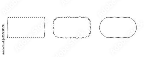 Rectangle frame set. Doodle curve deformed textured frames. Border sketch. Vector illustration on a white background.