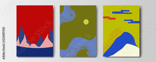 mountain wallpaper design with landscape line arts, luxury background design for cover, invitation background, packaging design, wall arts, fabric, and print. Vector illustration