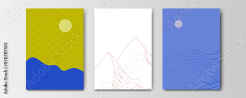 mountain wallpaper design with landscape line arts, luxury background design for cover, invitation background, packaging design, wall arts, fabric, and print. Vector illustration