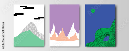mountain wallpaper design with landscape line arts, luxury background design for cover, invitation background, packaging design, wall arts, fabric, and print. Vector illustration