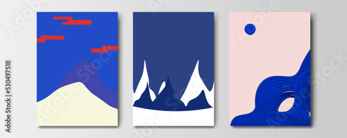 mountain wallpaper design with landscape line arts, luxury background design for cover, invitation background, packaging design, wall arts, fabric, and print. Vector illustration