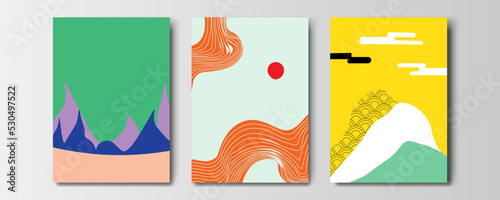 mountain wallpaper design with landscape line arts, luxury background design for cover, invitation background, packaging design, wall arts, fabric, and print. Vector illustration