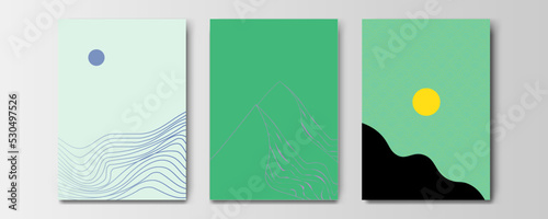 mountain wallpaper design with landscape line arts, luxury background design for cover, invitation background, packaging design, wall arts, fabric, and print. Vector illustration