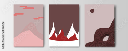 mountain wallpaper design with landscape line arts, luxury background design for cover, invitation background, packaging design, wall arts, fabric, and print. Vector illustration