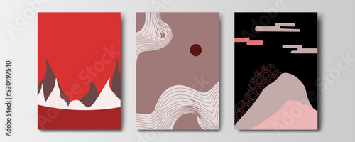 mountain wallpaper design with landscape line arts, luxury background design for cover, invitation background, packaging design, wall arts, fabric, and print. Vector illustration