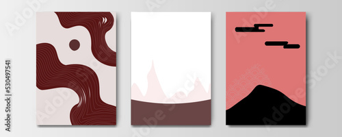 mountain wallpaper design with landscape line arts, luxury background design for cover, invitation background, packaging design, wall arts, fabric, and print. Vector illustration