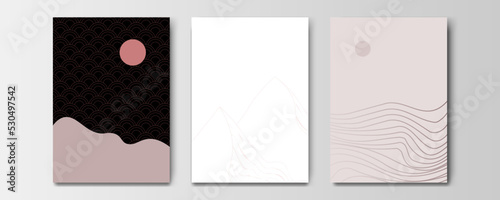 mountain wallpaper design with landscape line arts, luxury background design for cover, invitation background, packaging design, wall arts, fabric, and print. Vector illustration