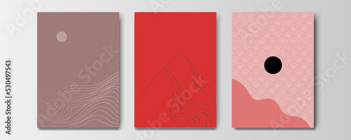 mountain wallpaper design with landscape line arts, luxury background design for cover, invitation background, packaging design, wall arts, fabric, and print. Vector illustration