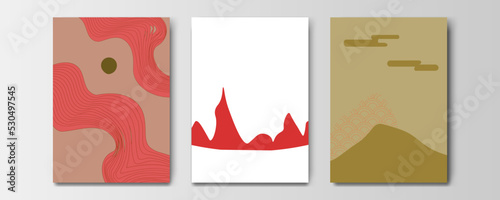 mountain wallpaper design with landscape line arts, luxury background design for cover, invitation background, packaging design, wall arts, fabric, and print. Vector illustration
