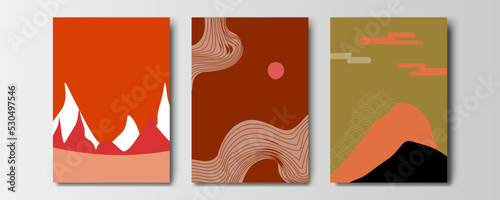 mountain wallpaper design with landscape line arts, luxury background design for cover, invitation background, packaging design, wall arts, fabric, and print. Vector illustration