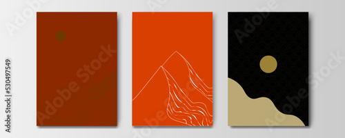mountain wallpaper design with landscape line arts, luxury background design for cover, invitation background, packaging design, wall arts, fabric, and print. Vector illustration